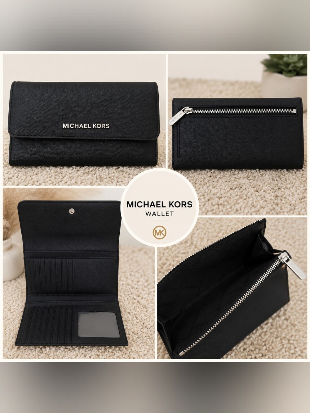 Michael Kors Jet Set Travel Saffiano Leather Continental Wallet – Black – Excell